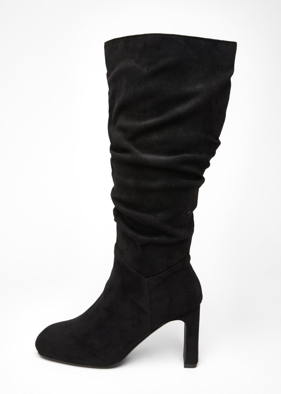 Quiz Black Wide Fit Faux Suede Heeled Boot