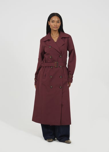 Brave Soul Burgundy Double-Breasted Longline Trench Coat