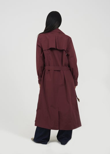 Brave Soul Burgundy Double-Breasted Longline Trench Coat