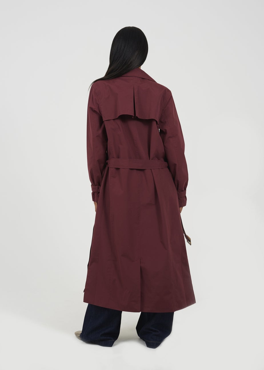Brave Soul Burgundy Double-Breasted Longline Trench Coat