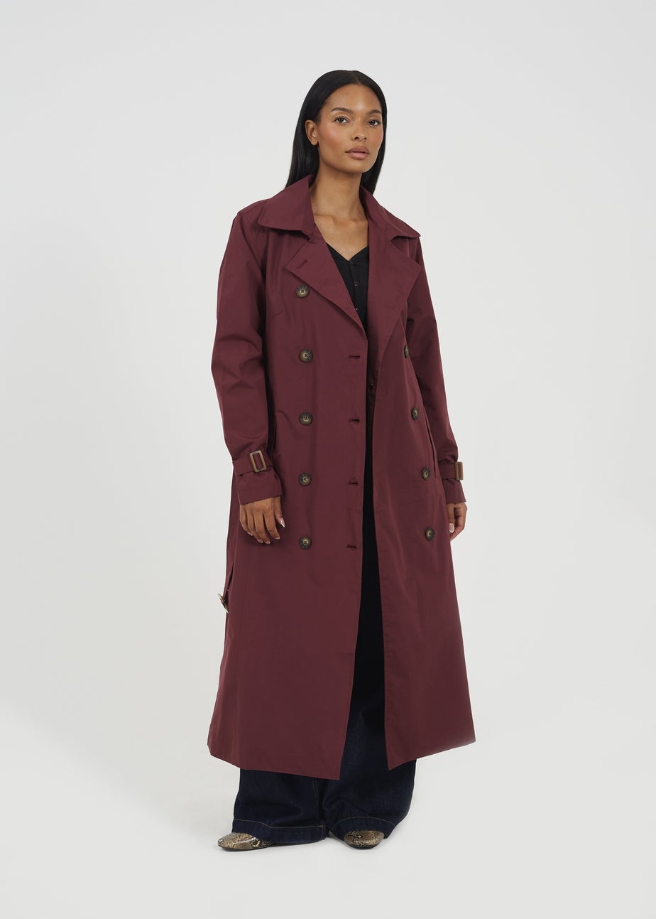 Brave Soul Burgundy Double-Breasted Longline Trench Coat
