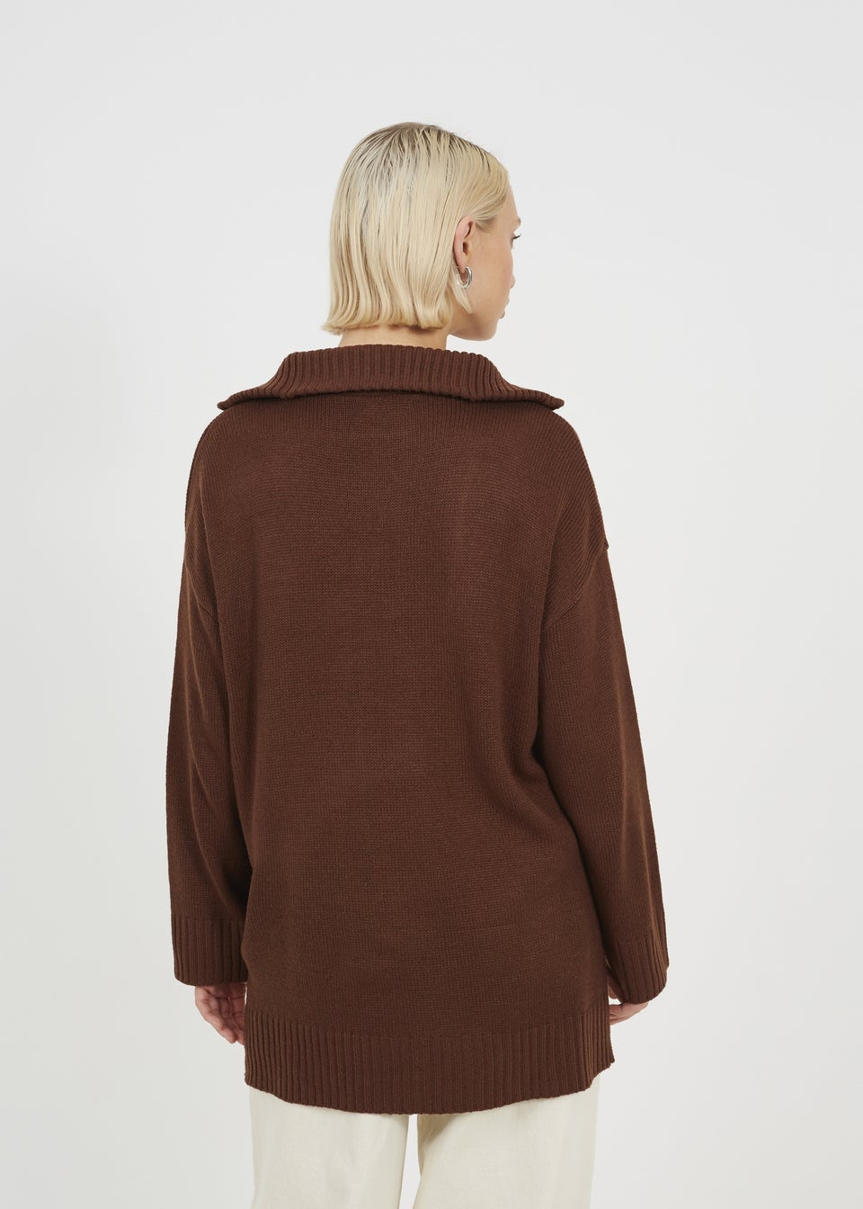 Brave Soul Chocolate Oversized 1/2 Zip Knitted Jumper