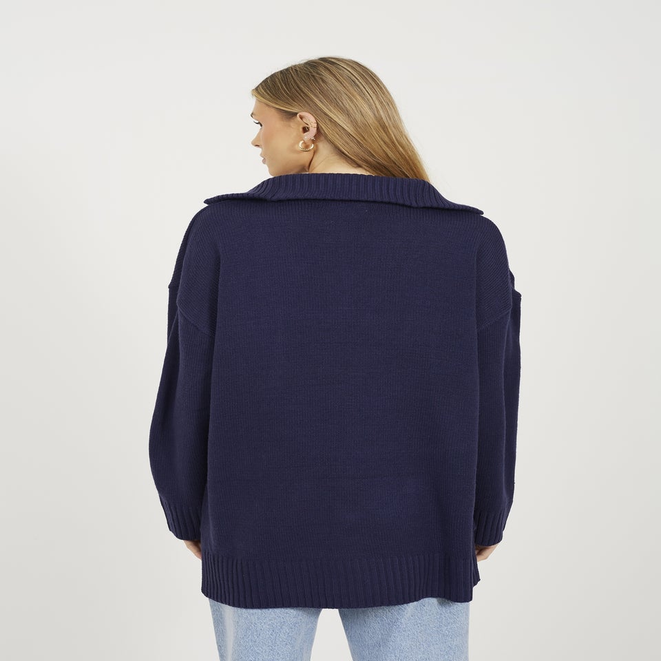 Brave Soul Navy Oversized 1/2 Zip Knitted Jumper