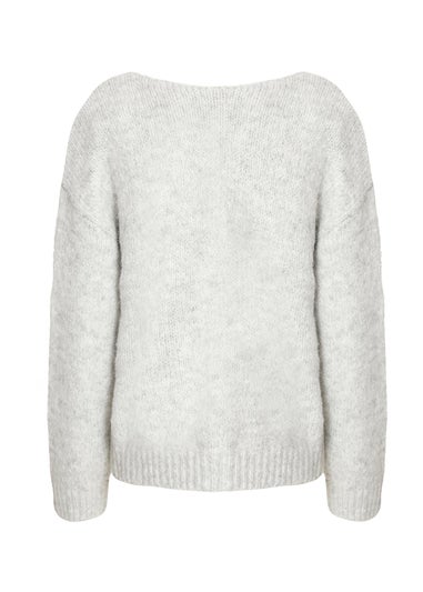 Quiz Grey Sequin Bow Jumper