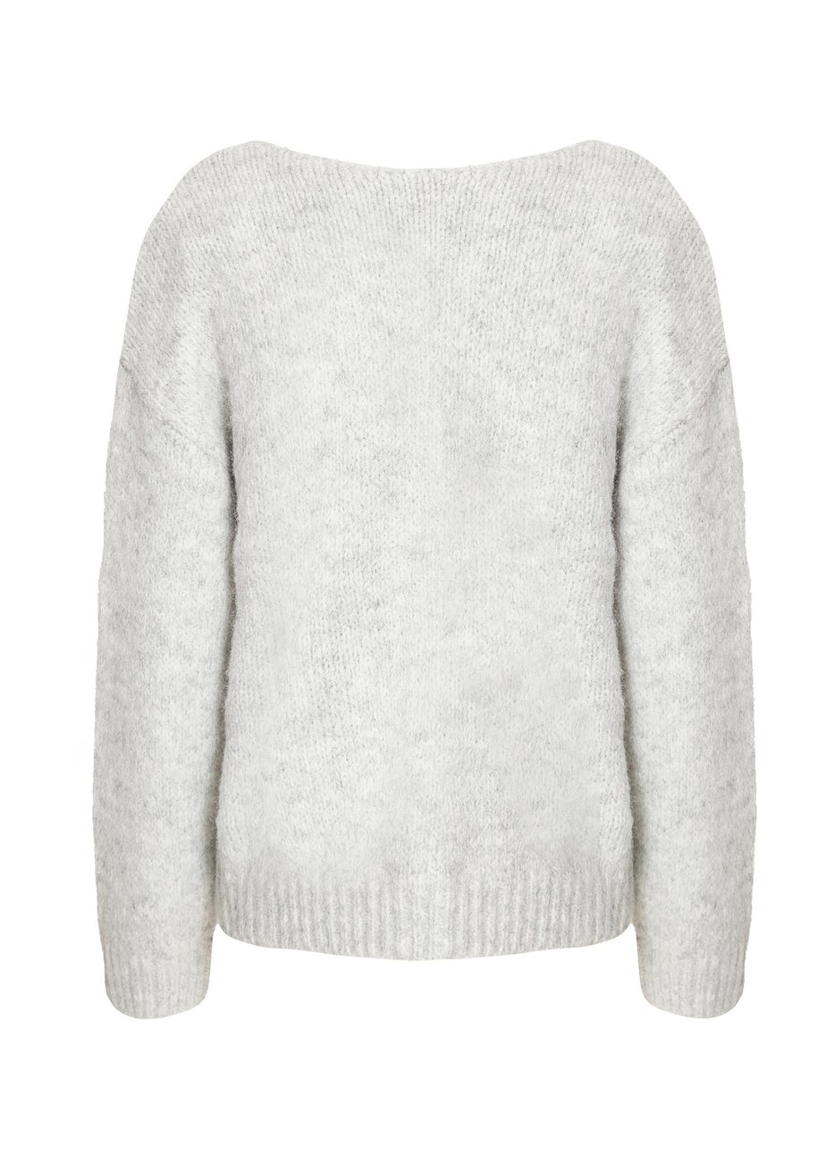 Quiz Grey Sequin Bow Jumper