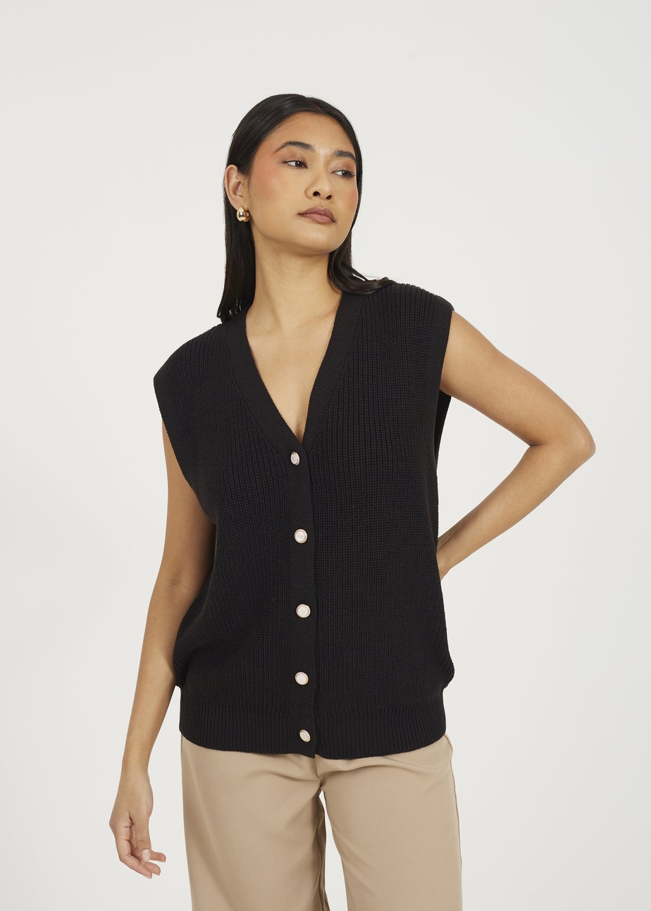 Brave Soul Black V-Neck Fisherman Knit Waistcoat