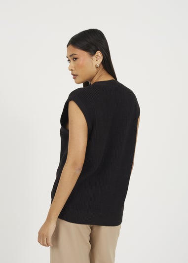 Brave Soul Black V-Neck Fisherman Knit Waistcoat