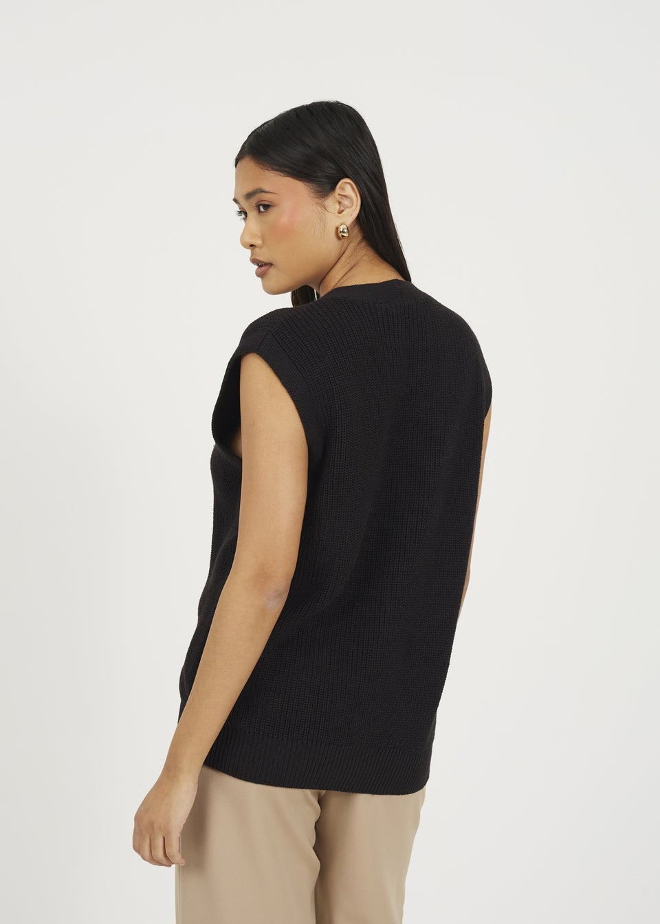 Brave Soul Black V-Neck Fisherman Knit Waistcoat