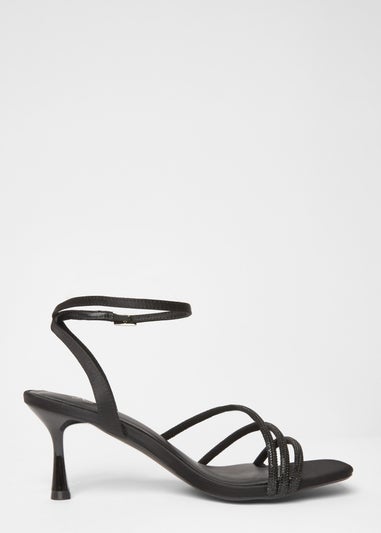 Quiz Black Diamante Strappy Heels