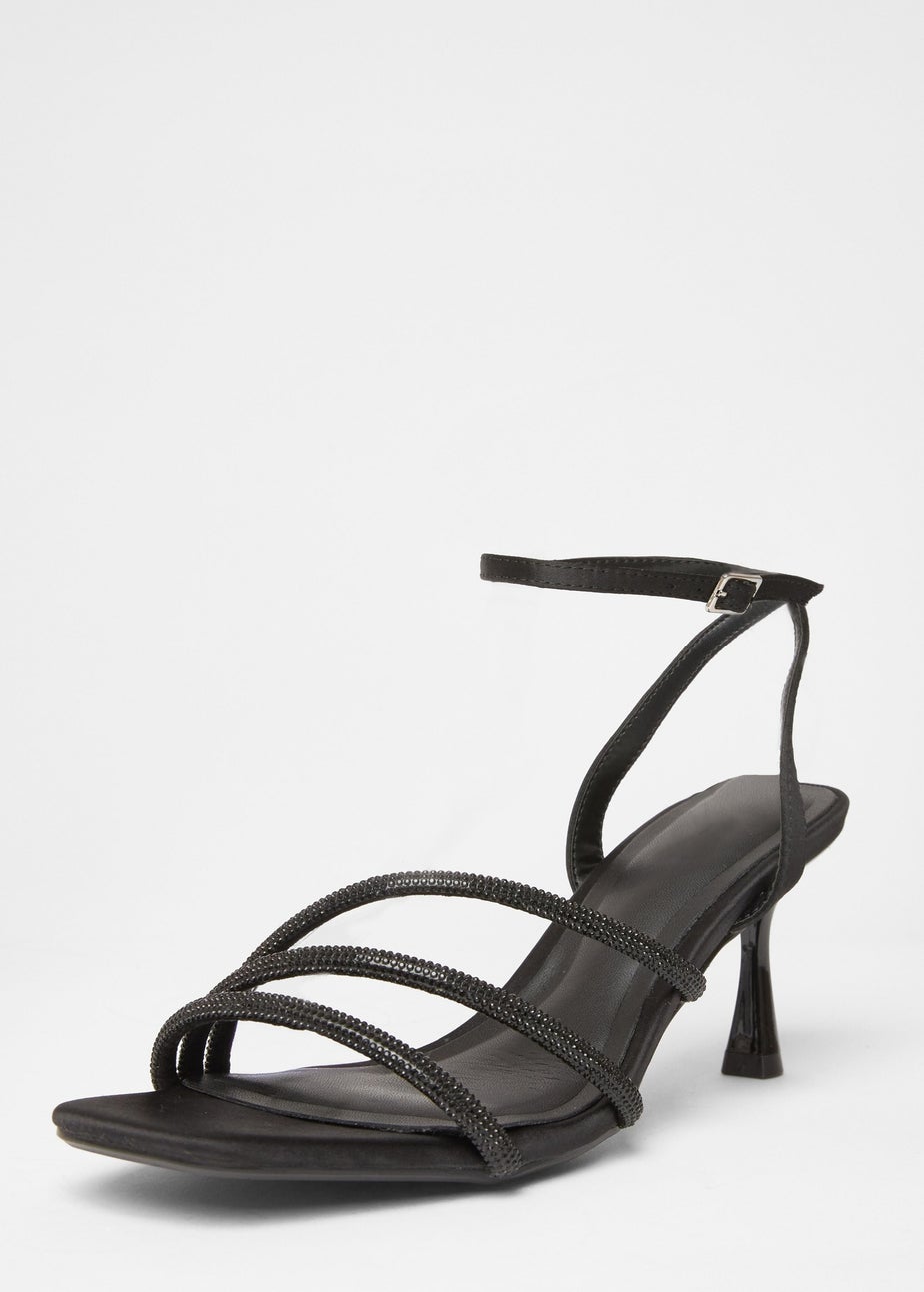 Quiz Black Diamante Strappy Heels