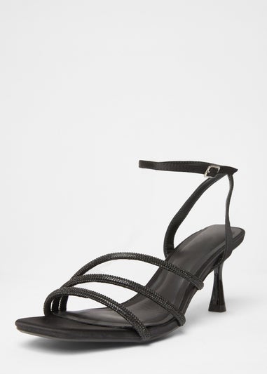 Quiz Black Diamante Strappy Heels