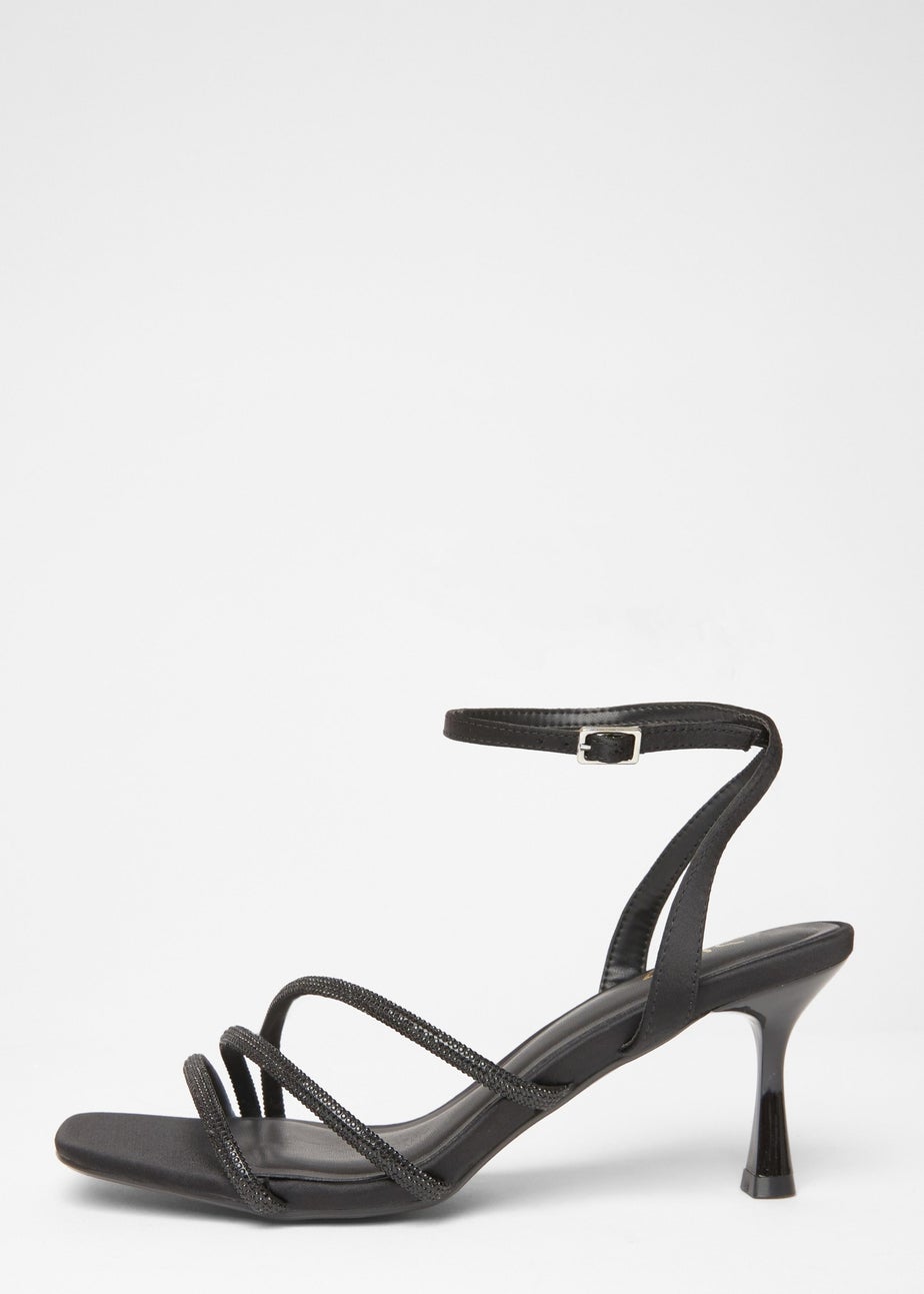 Quiz Black Diamante Strappy Heels