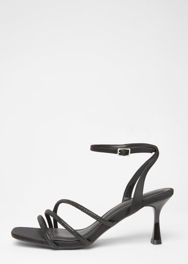 Quiz Black Diamante Strappy Heels