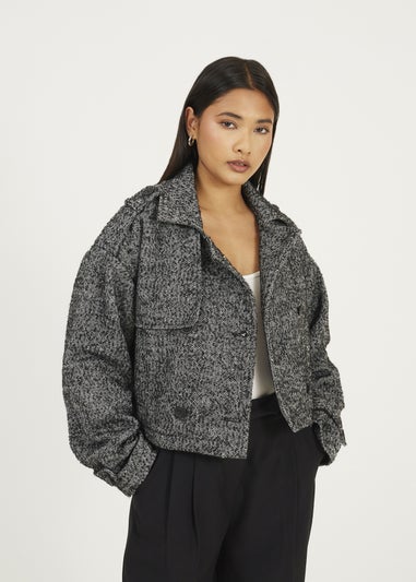 Brave Soul Black Faux Wool Double Breasted Jacket