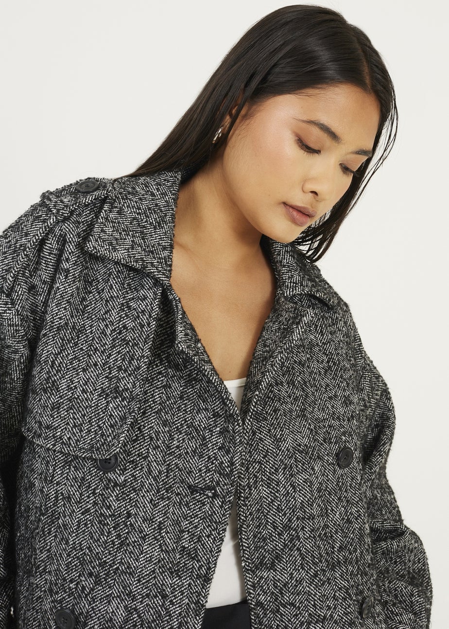 Brave Soul Black Faux Wool Double Breasted Jacket