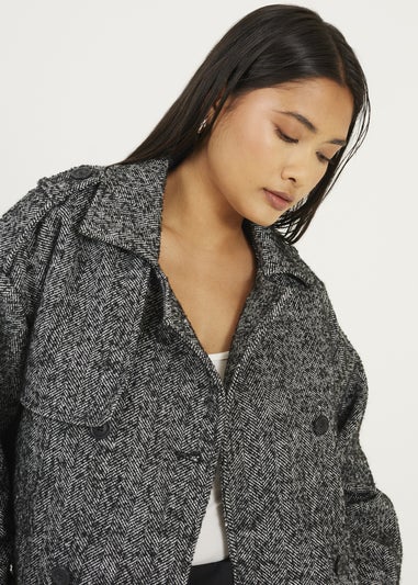 Brave Soul Black Faux Wool Double Breasted Jacket