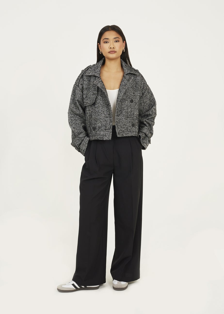 Brave Soul Black Faux Wool Double Breasted Jacket