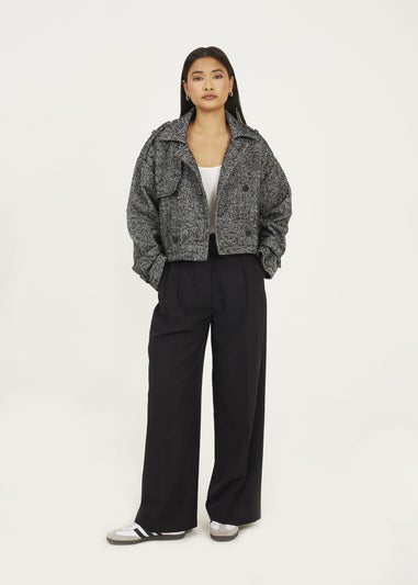 Brave Soul Black Faux Wool Double Breasted Jacket