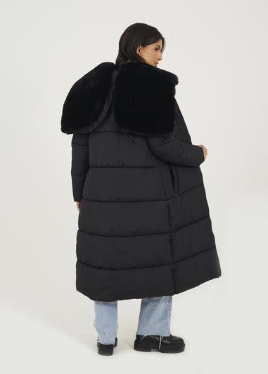 Brave Soul Black Maxi Padded Jacket With Split Hood