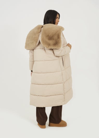 Brave Soul Cream Maxi Padded Jacket With Split Hood