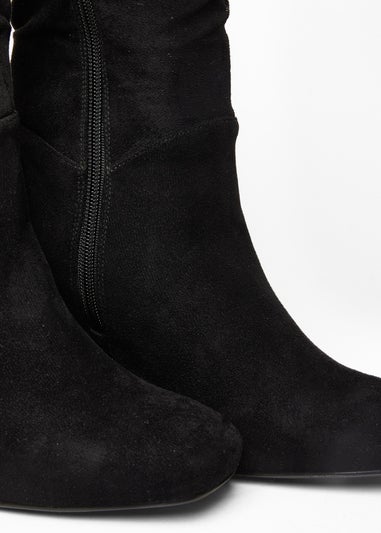 Quiz Black Faux Suede Heeled Boot
