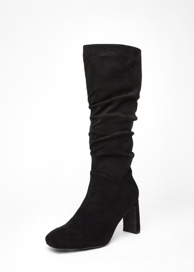 Quiz Black Faux Suede Heeled Boot