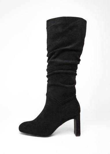 Quiz Black Faux Suede Heeled Boot