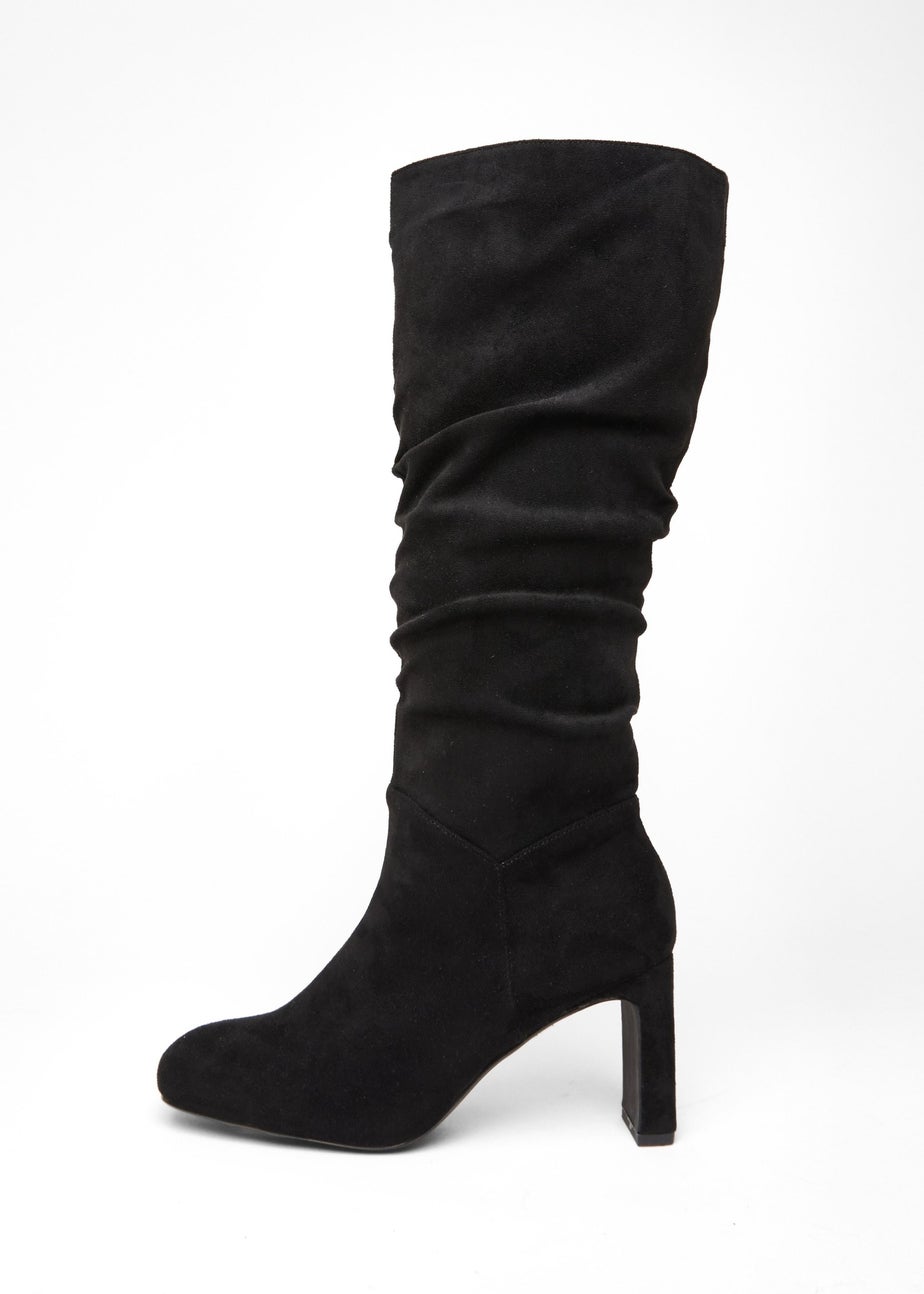 Quiz Black Faux Suede Heeled Boot
