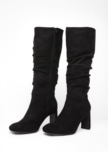 Quiz Black Faux Suede Heeled Boot