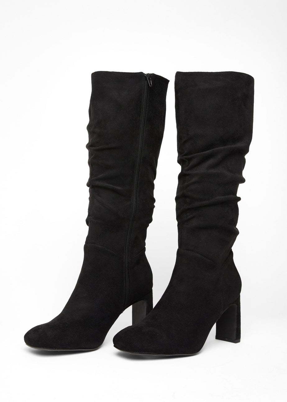 Quiz Black Faux Suede Heeled Boot