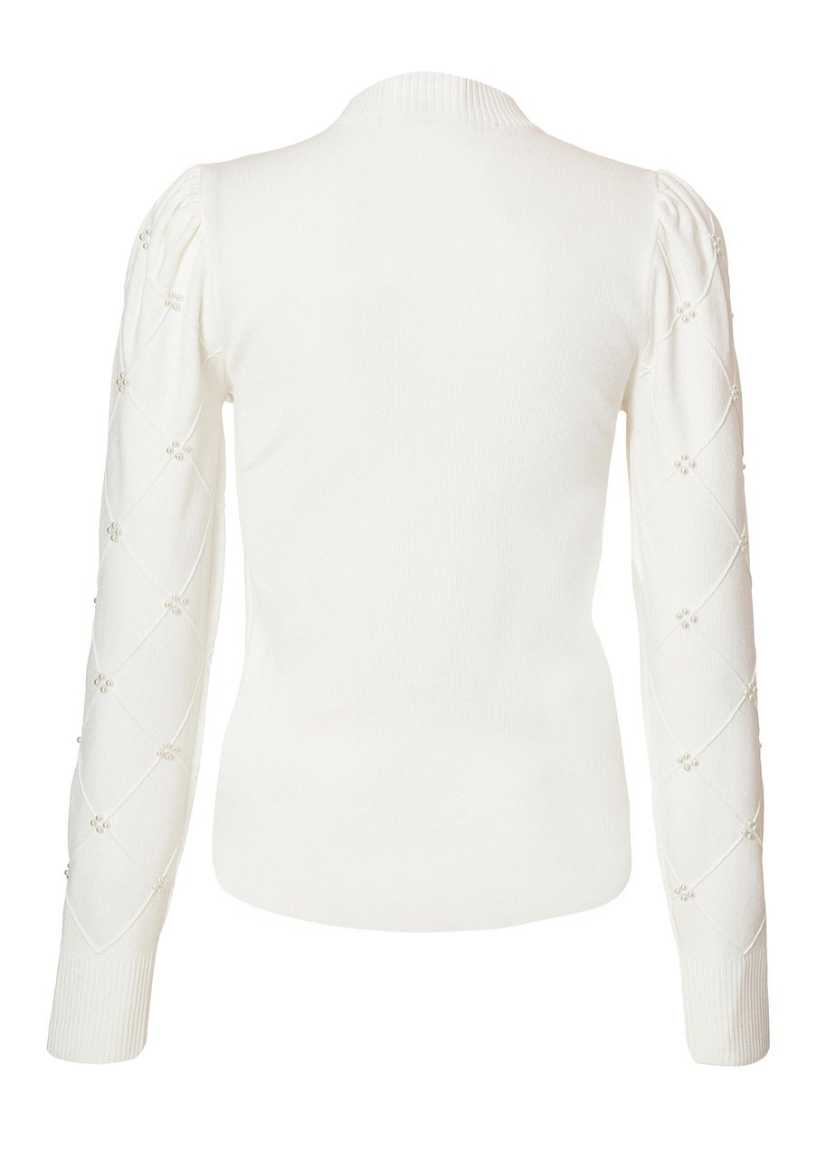 Quiz Cream Pearl Sleeve Jumper