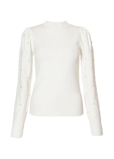 Quiz Cream Pearl Sleeve Jumper