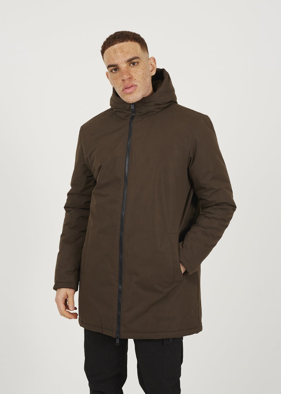 Brave Soul Brown Padded Zip Through Mac Coat
