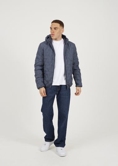 Brave Soul Blue Short Length Hooded Padded Jacket