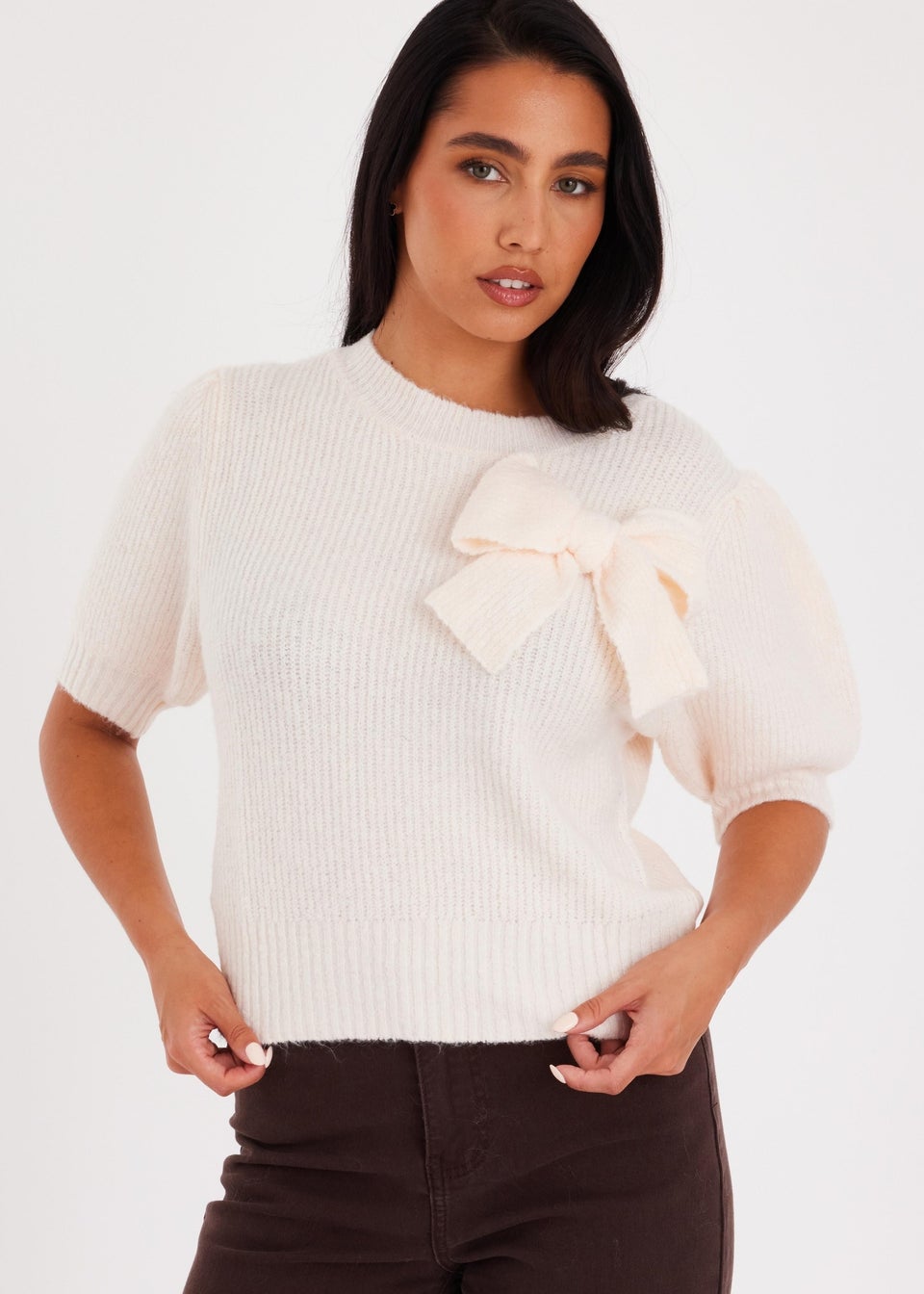 Quiz Cream Puff Sleeve Knit Jumper