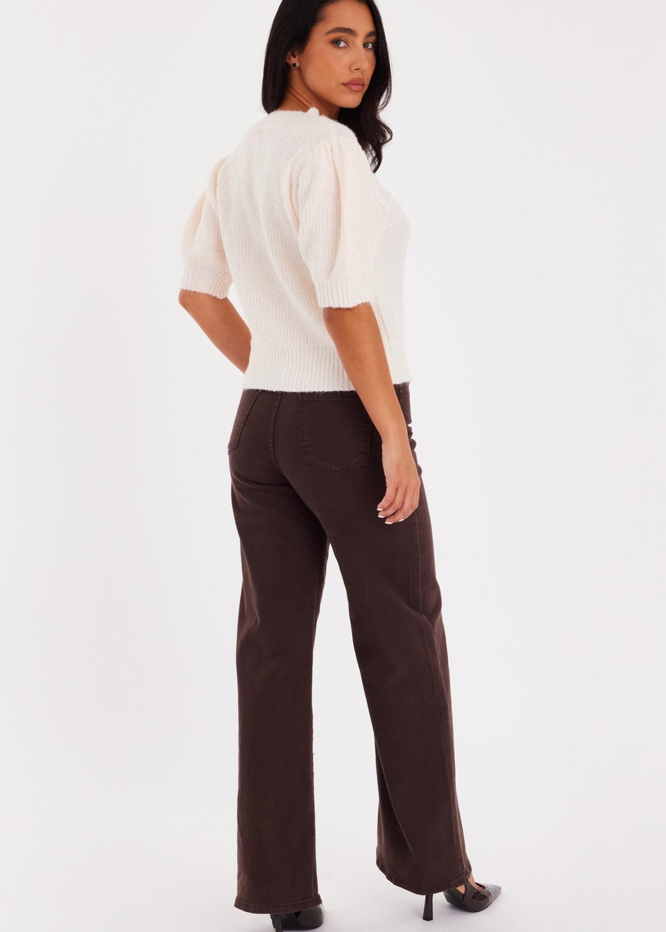 Quiz Cream Puff Sleeve Knit Jumper