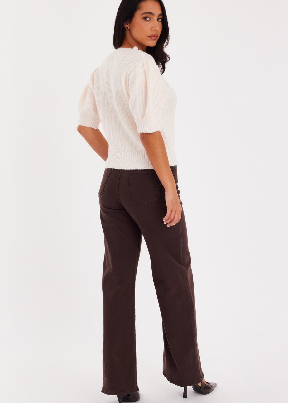 Quiz Cream Puff Sleeve Knit Jumper