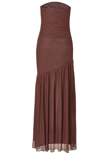 Quiz Brown Mesh Bandeau Midaxi Dress