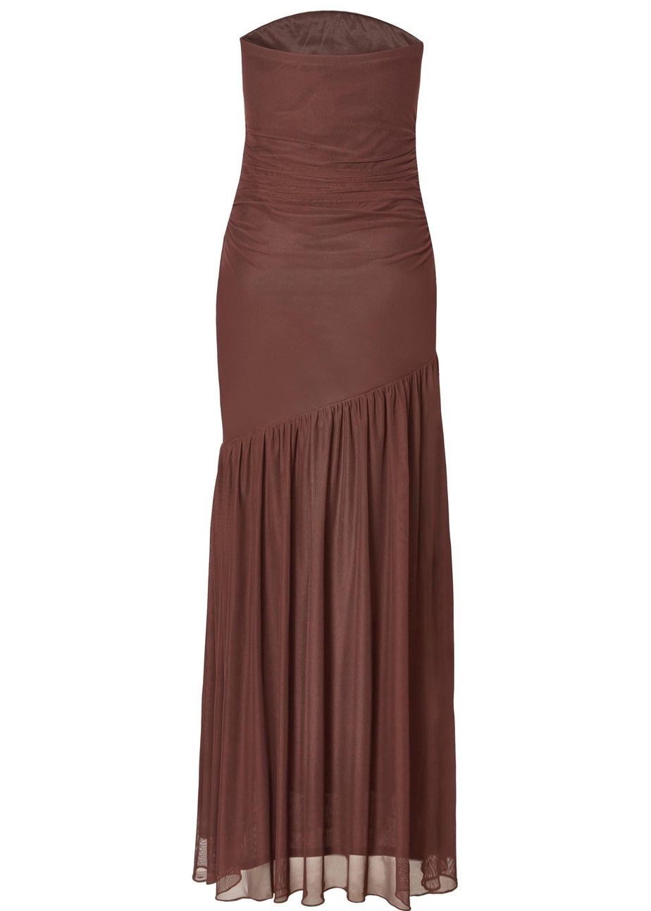 Quiz Brown Mesh Bandeau Midaxi Dress