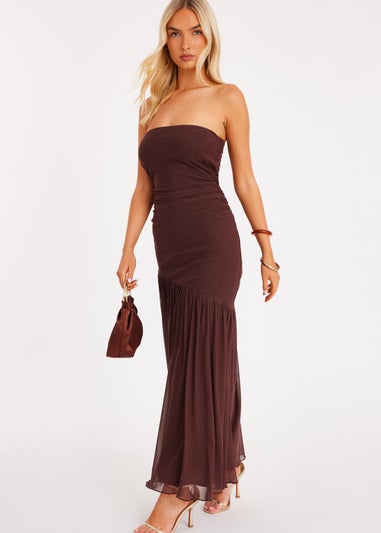 Quiz Brown Mesh Bandeau Midaxi Dress