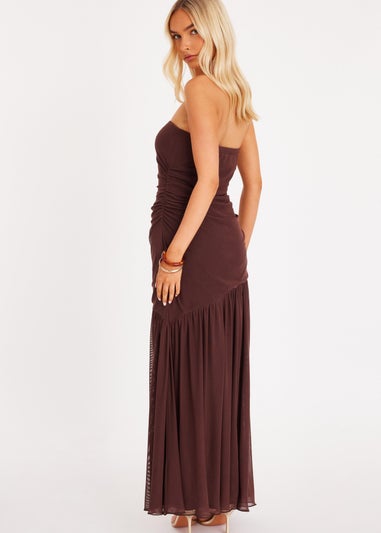 Quiz Brown Mesh Bandeau Midaxi Dress