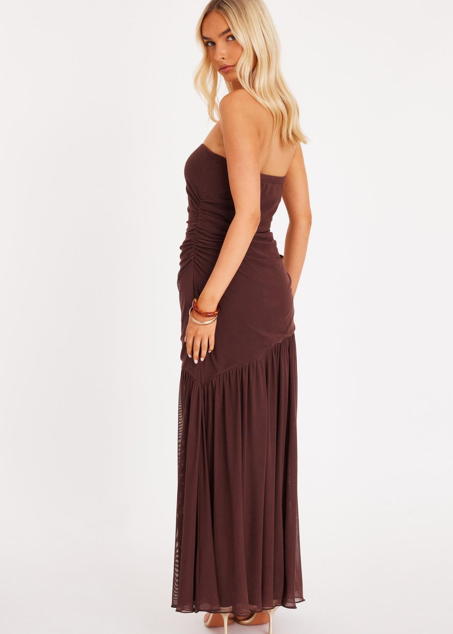 Quiz Brown Mesh Bandeau Midaxi Dress
