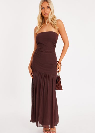 Quiz Brown Mesh Bandeau Midaxi Dress