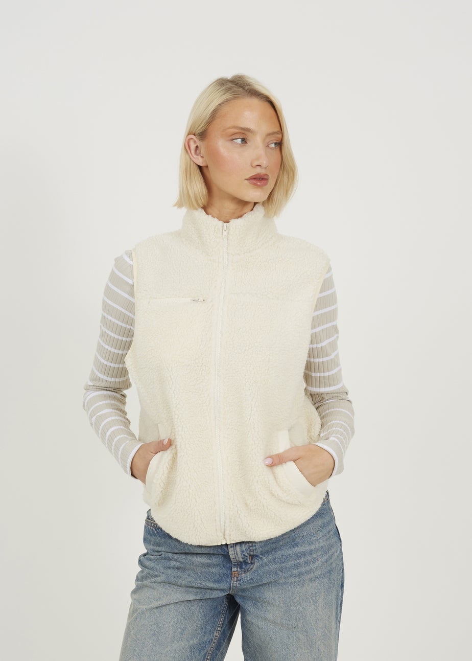 Brave Soul Cream Zip Through Fleece Gilet