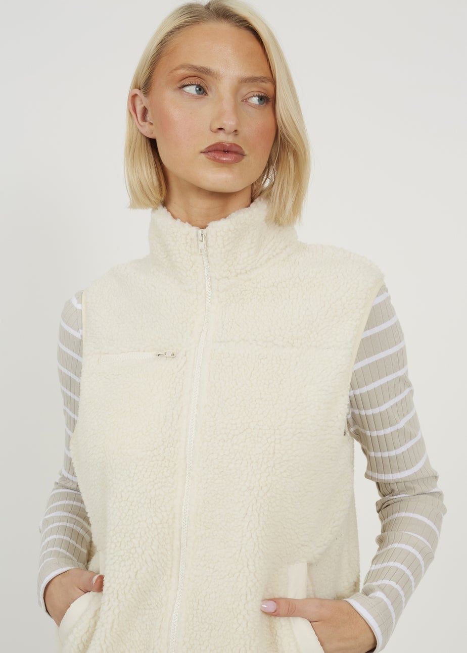 Brave Soul Cream Zip Through Fleece Gilet