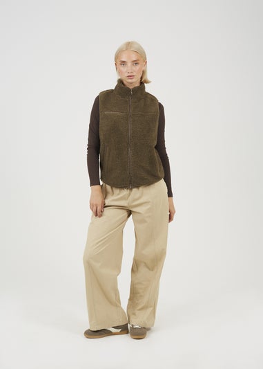 Brave Soul Taupe Zip Through Fleece Gilet