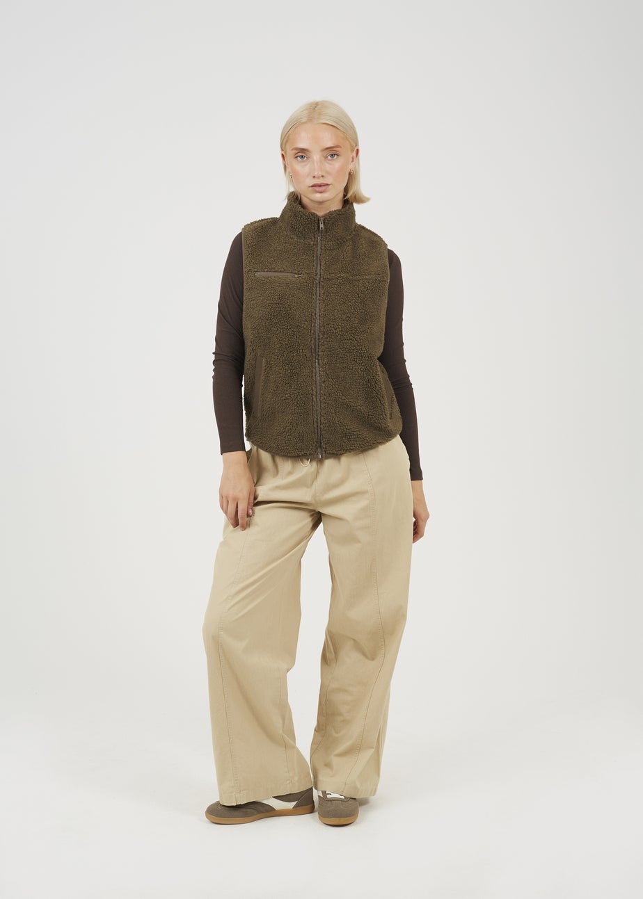 Brave Soul Taupe Zip Through Fleece Gilet