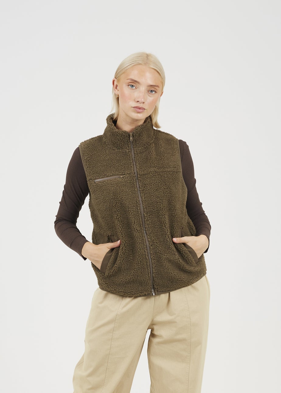 Brave Soul Taupe Zip Through Fleece Gilet