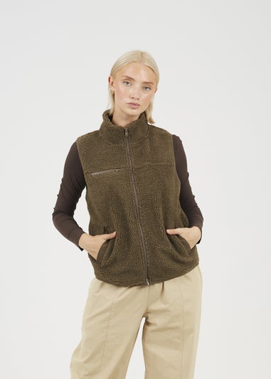 Brave Soul Taupe Zip Through Fleece Gilet