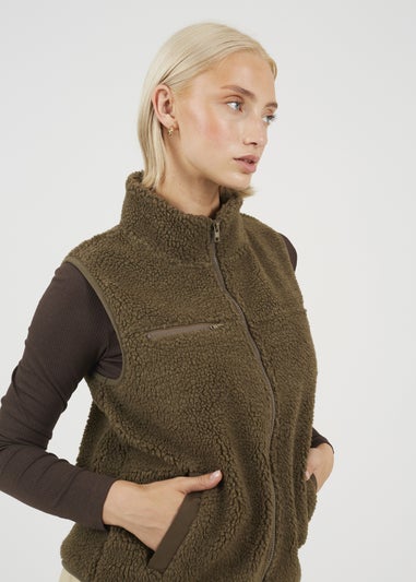 Brave Soul Taupe Zip Through Fleece Gilet